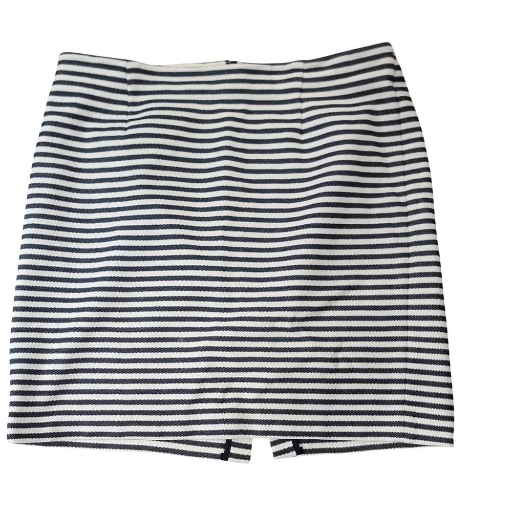 Talbots Women Navy Blue White Striped Pencil Skirt Size 14WP Petite Stretch Knit